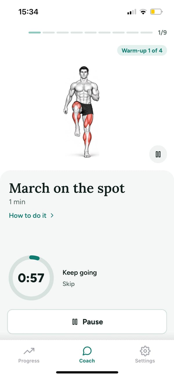 An exercise with a timer counting down
